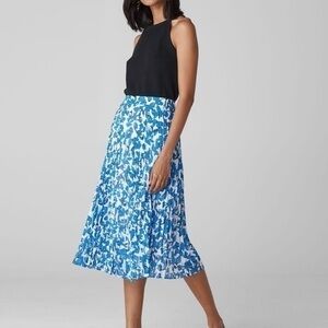 Whistles Cordillia Floral Pleated Midi Skirt blue white size 6 medium